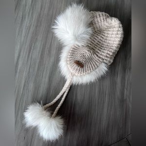 Screamer Magnolia Faux Fur Long Braid Pom Pom Knit Trapper Hat